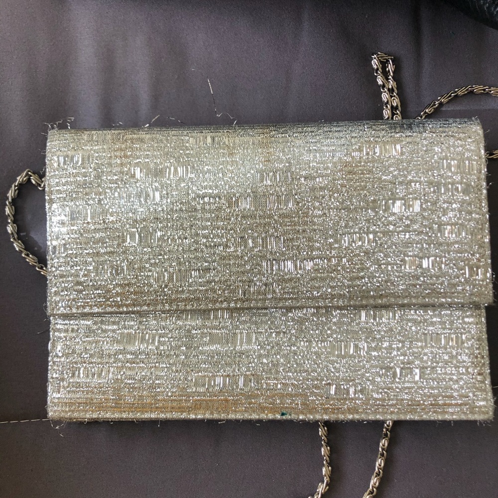 Silver clutch with chain strap